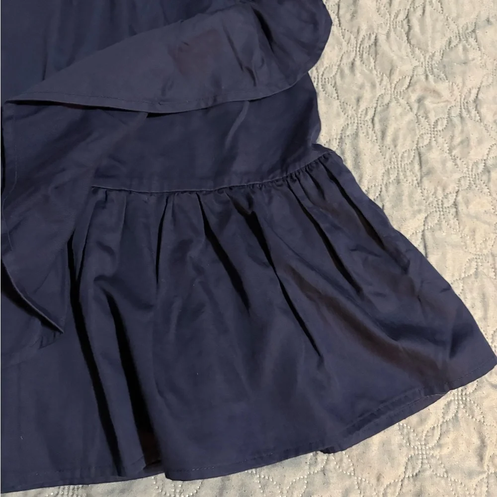 NWT Madewell Women's Navy Blue Ruffle-Tiered Short Sleeve V Neck Dress Size 12